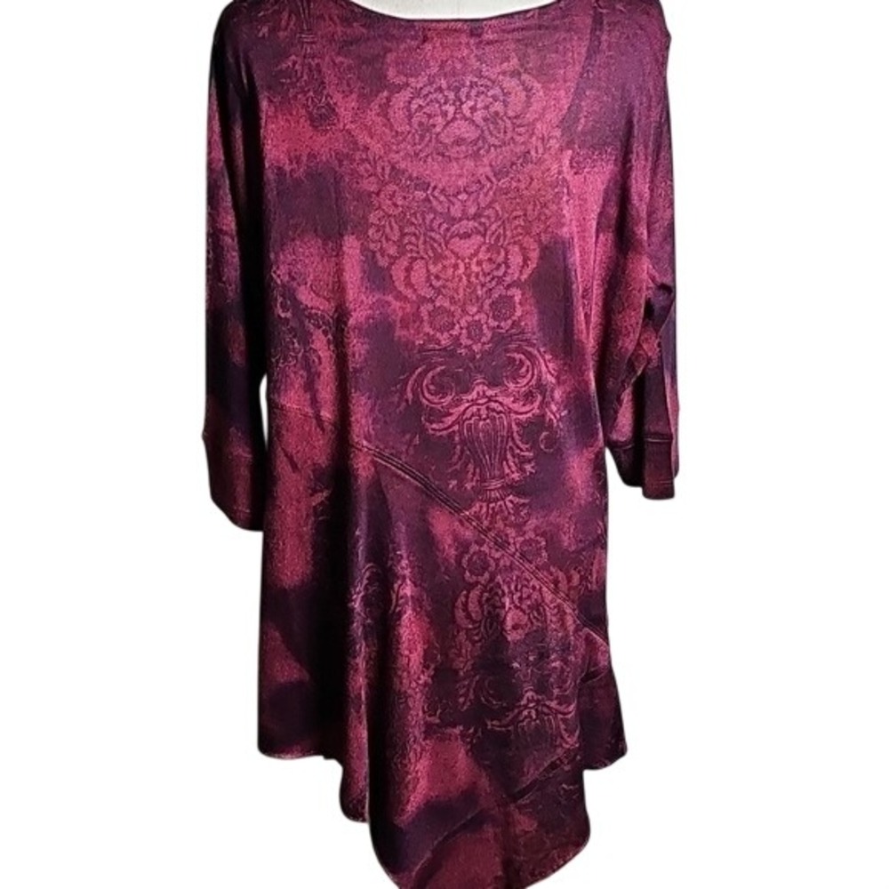 One World Stretchy Asymmetrical Burgundy Women's Tunic Top Wine Color Size 2X - Picture 3 of 10